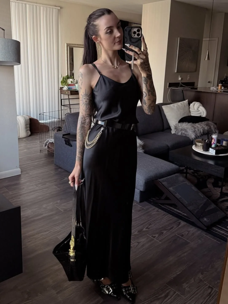 Sleek Black Maxi With Edgy Accessories
