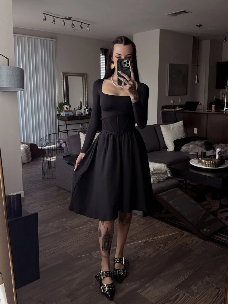 Elegant Noir A-Line Dress