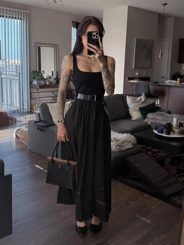 Sleek Maxi Dress With Edgy Accents