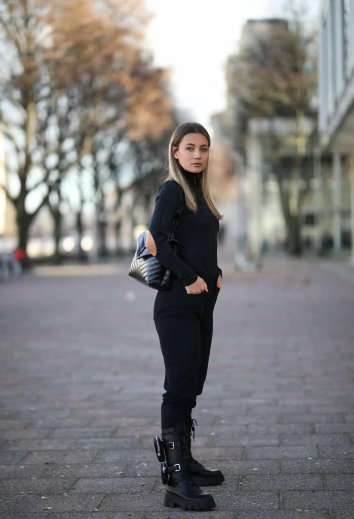 Monochrome Maven With Combat Boots