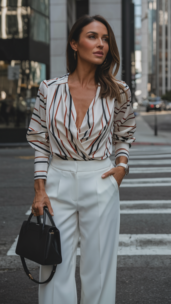 2. Bold Stripes and Structured Elegance