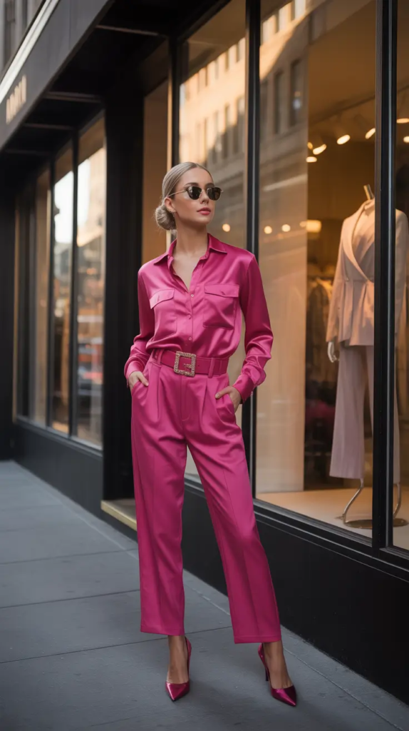 10. Bold Pink Tailoring With Casual Confidence