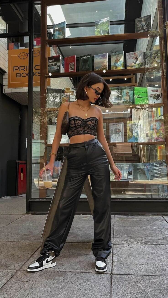 Lace Crop Top And Leather Pants