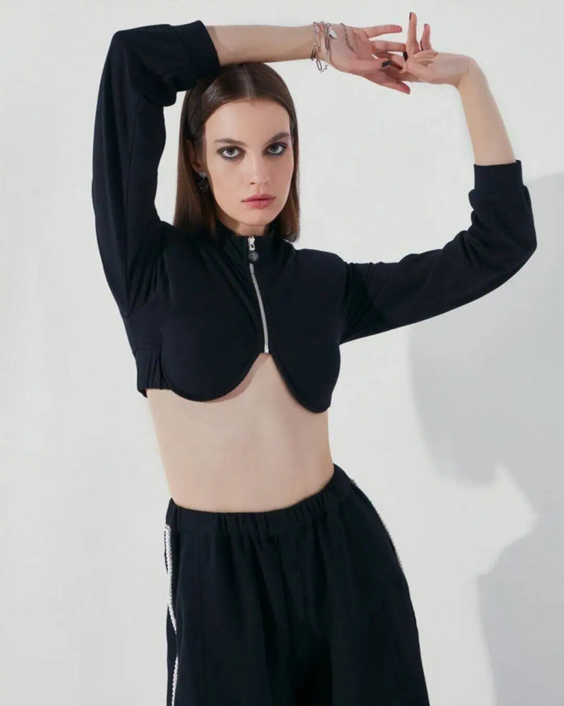 Edgy Cropped Zip-Up Top