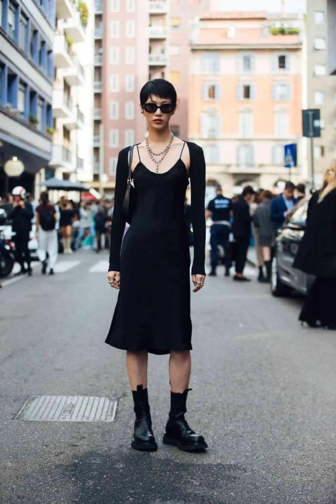 Sleek Slip Dress With Edgy Boots