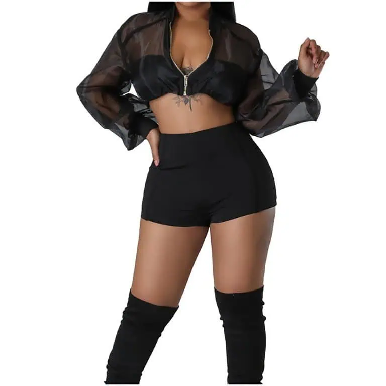 Sheer Crop Jacket And Shorts Combo