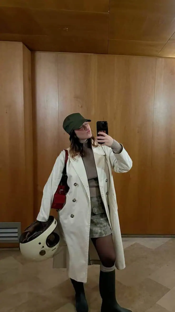 Cream Trench Coat With Preppy Accessories