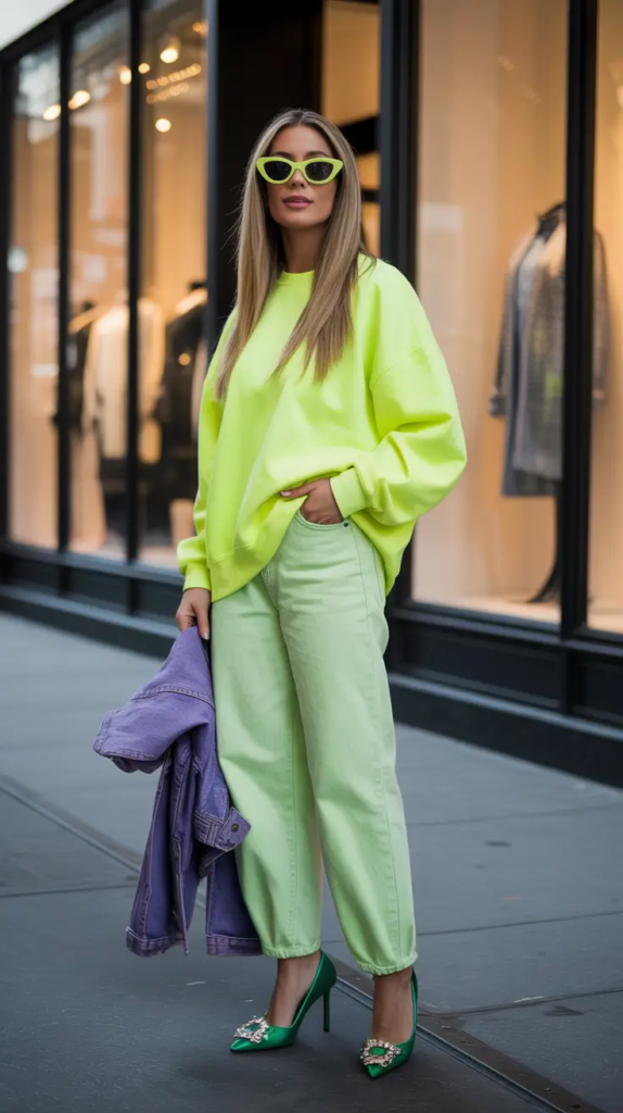 18. Neon Green Casual With Unexpected Elegance