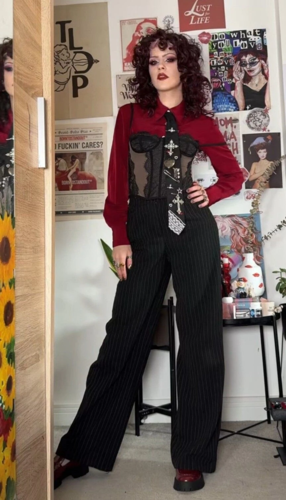 Corset Top With Pinstripe Pants