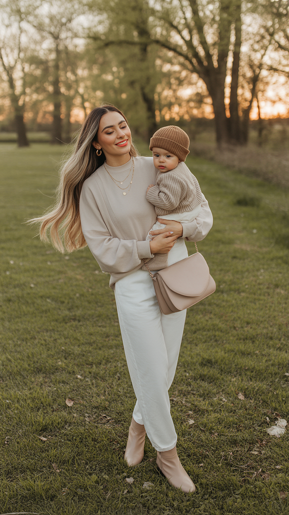 Soft Beige Layers for an Intimate Baby Moment