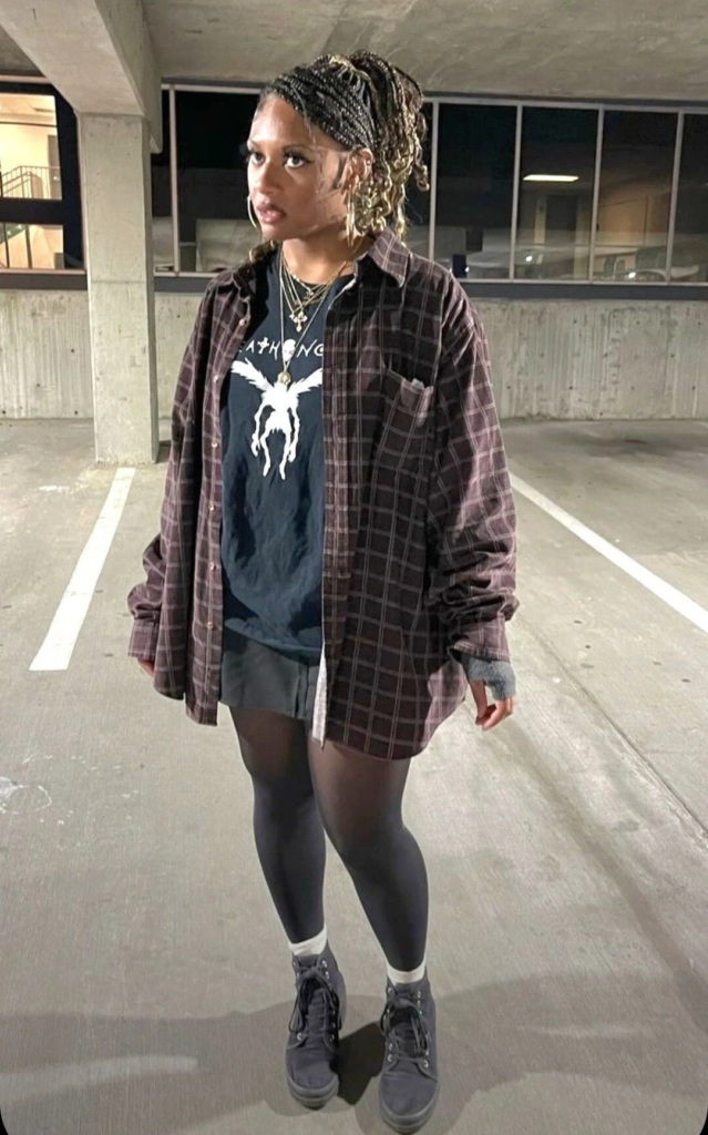 Oversized Flannel Shirt With Graphic Tee