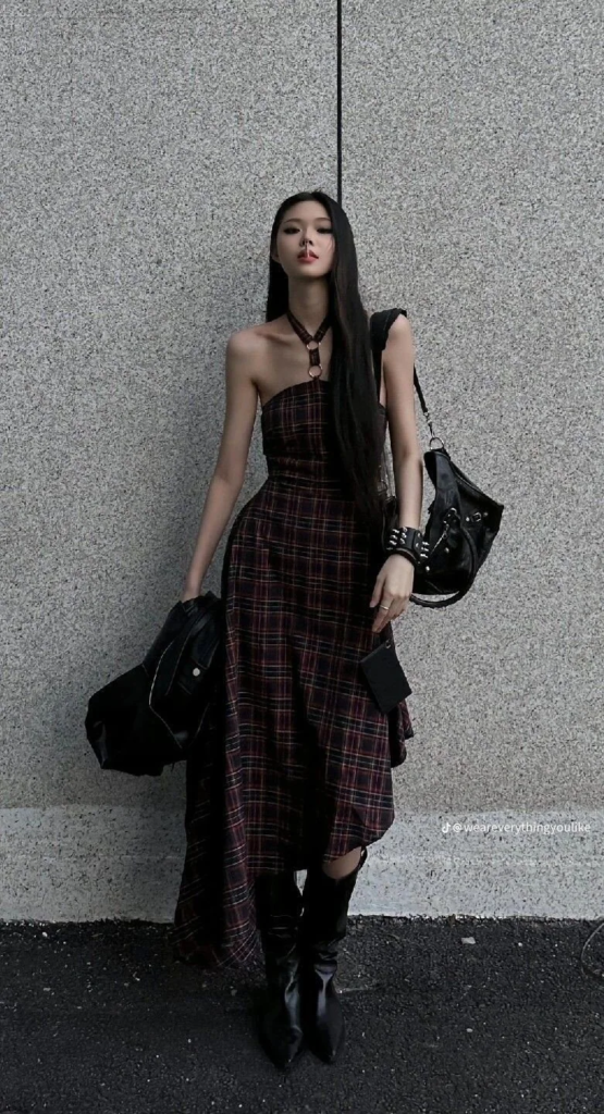 Plaid Corset Dress With Studded Accents
