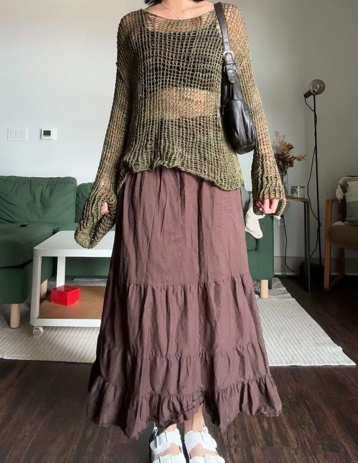 Oversized Knit With Tiered Maxi Skirt