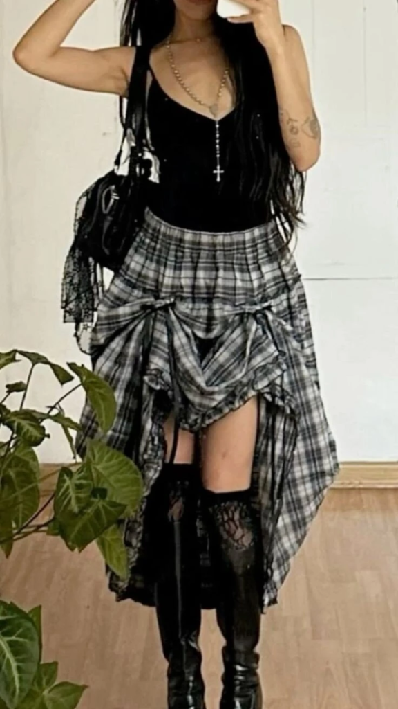 Black Velvet Tank With Layered Plaid Skirts