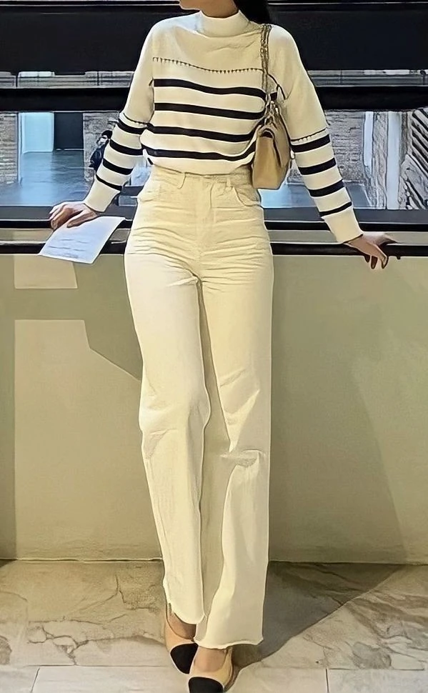 Striped Knit With High-Waisted Trousers