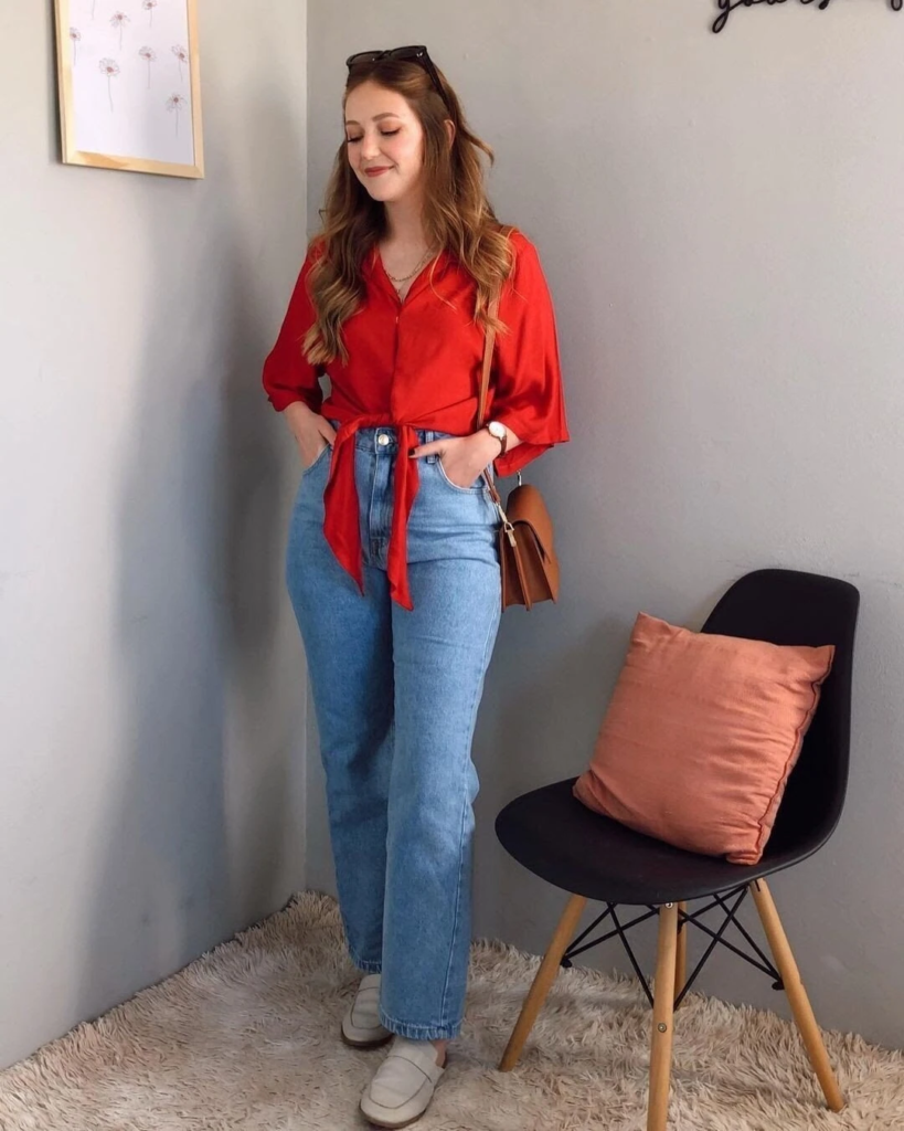 Bold Red Tie-Front Shirt Power