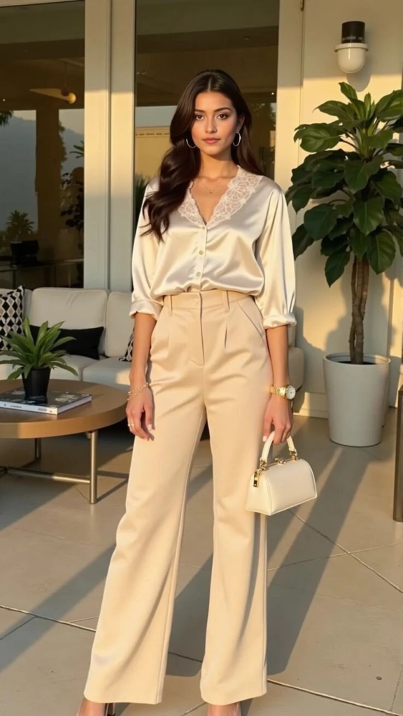 Cream Silk Blouse With Lace Detail