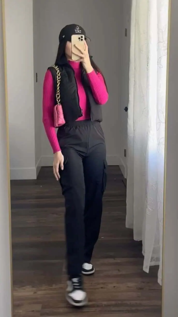 Bold Pink Knit With Sleek Black Layers