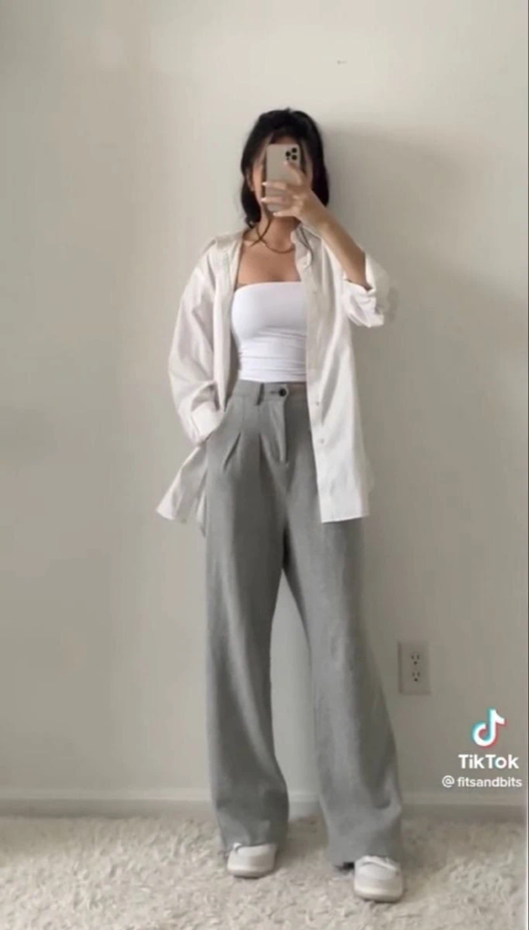 Neutral Blazer And Wide-Leg Trousers Combo