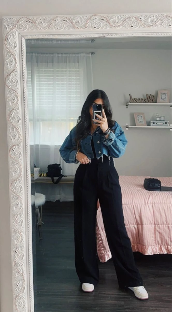 . Denim Jacket With Wide-Leg Trousers