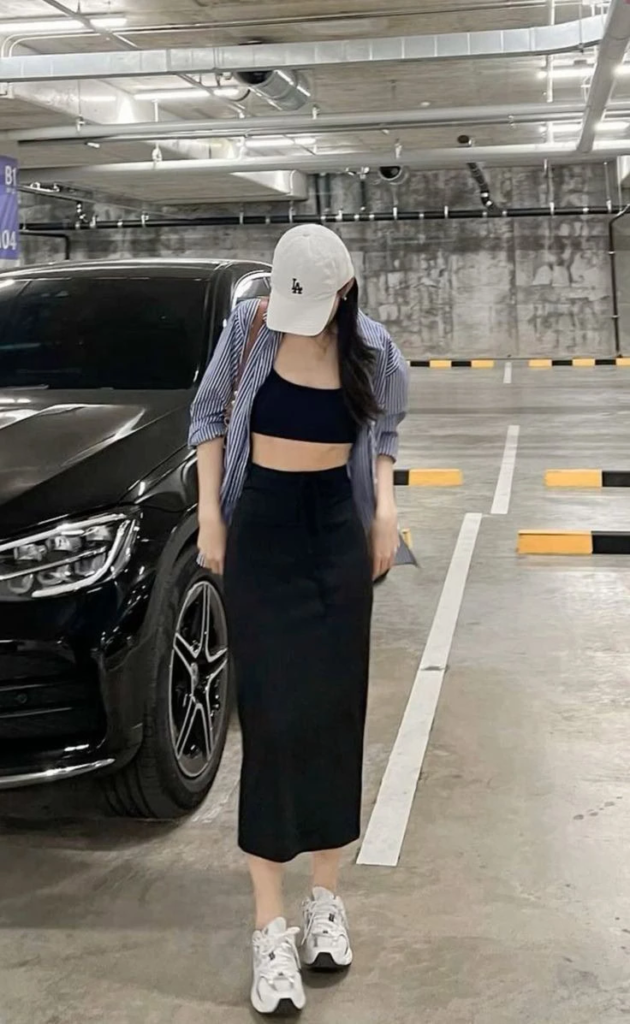 Sporty Crop Top And Midi Skirt Combo