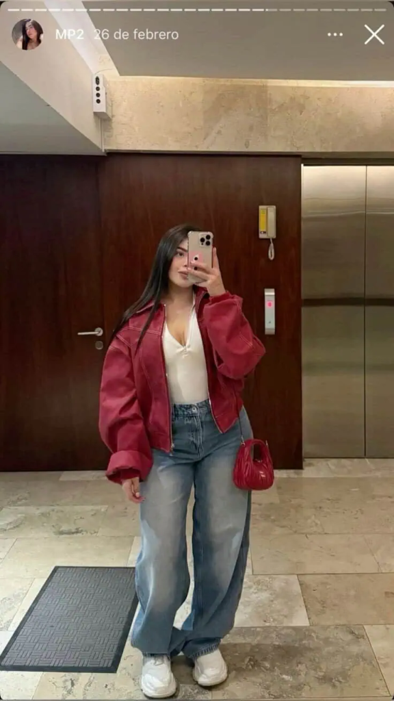 Burgundy Jacket With Wide-Leg Jeans