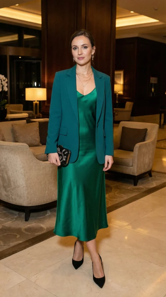 1. Sophisticated Emerald Satin Set