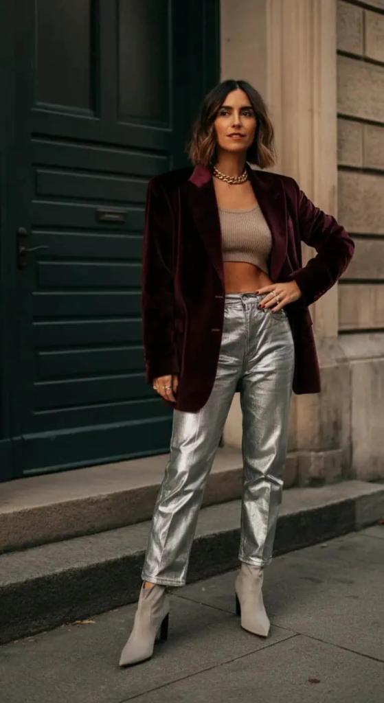 Velvet Blazer with Metallic Pants