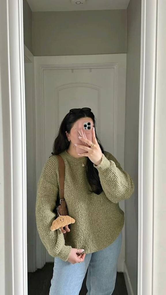 Sage Sweater With Light Wash Denim