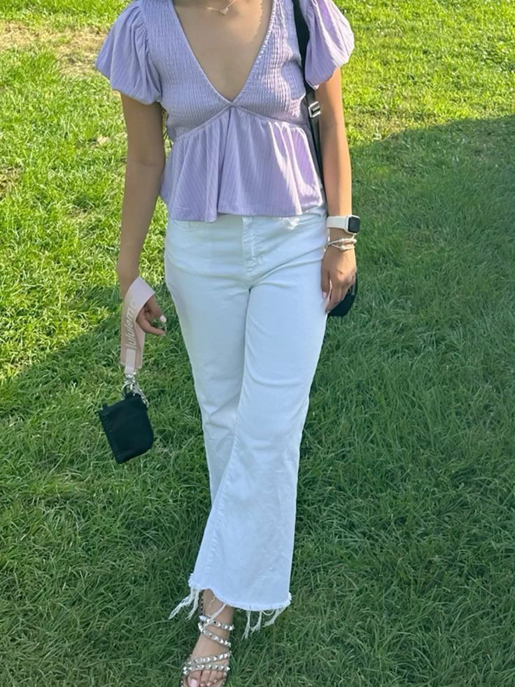 Lavender Top With White Denim