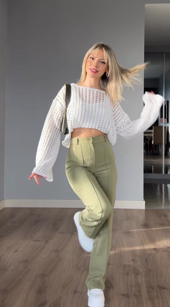 Cropped Knit With High-Waisted Trousers