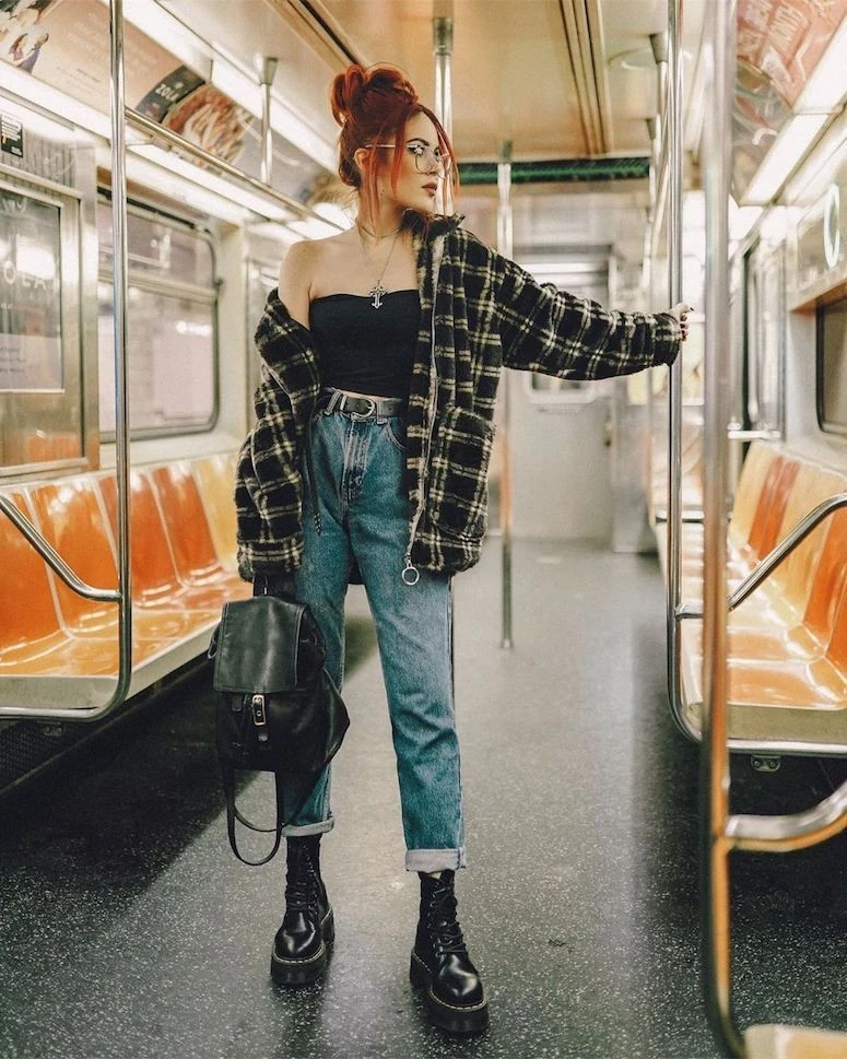Oversized Flannel With Cropped Black Top