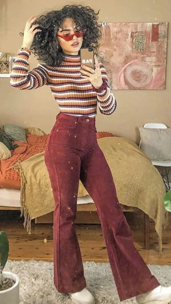 Striped Turtleneck With Burgundy Flares