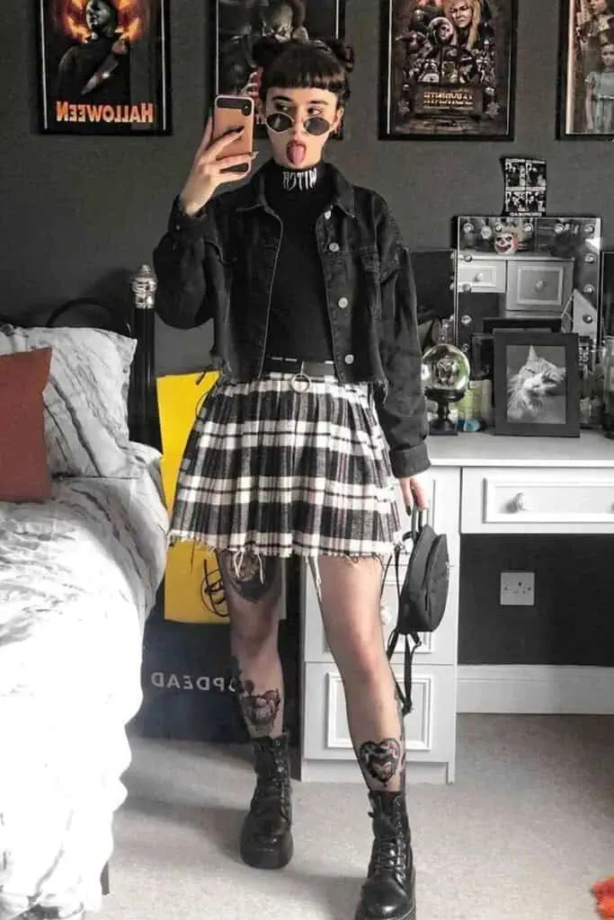 Plaid Skirt & Denim Jacket Perfection