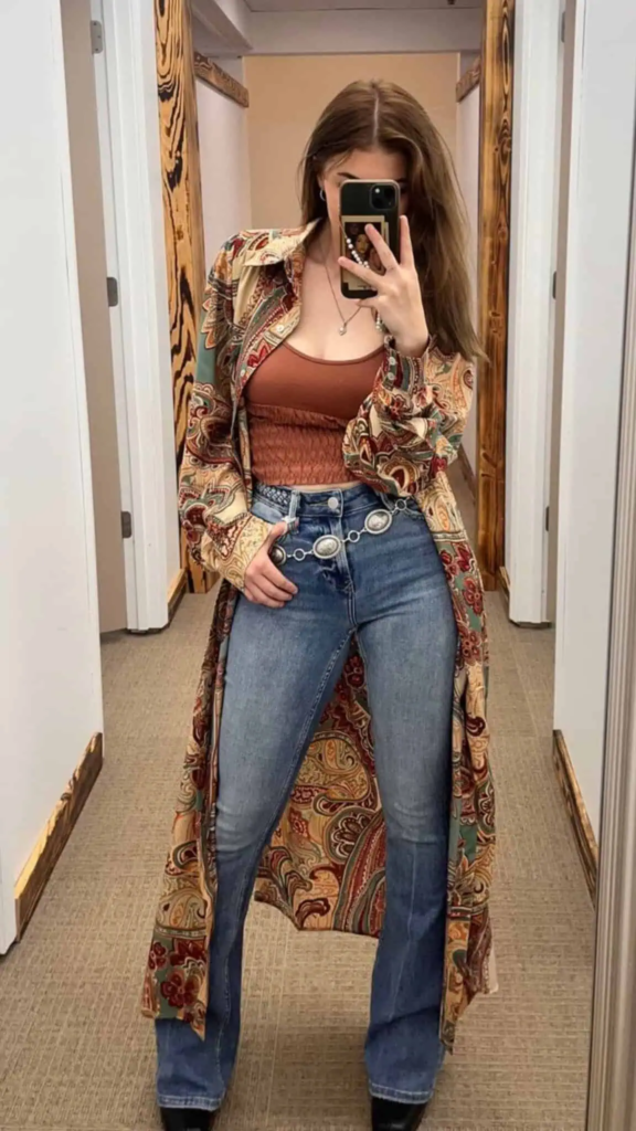 Paisley Cardigan With Ruched Crop Top