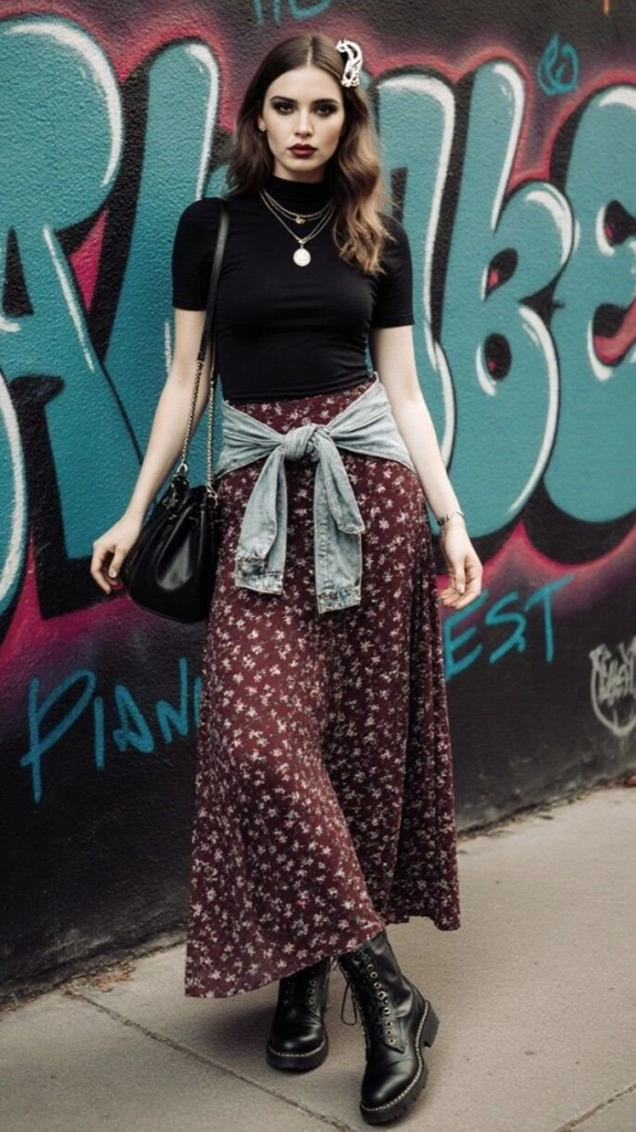 Black Tee With Tied Denim Shirt