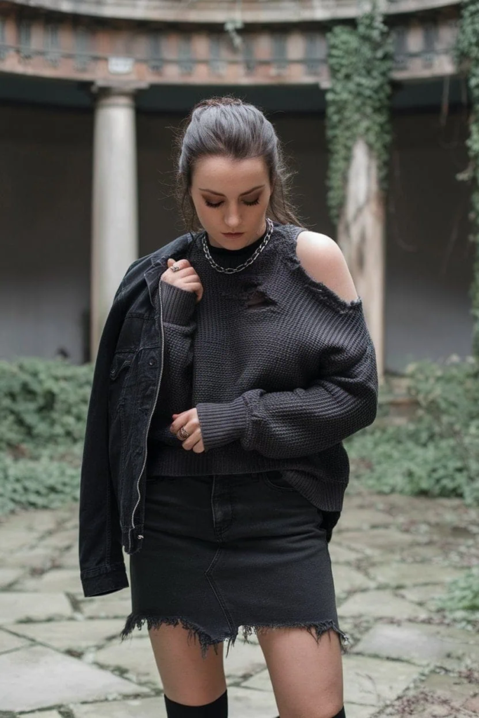 All-Black Grunge With Denim Jacket