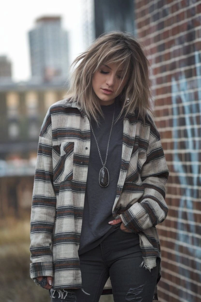 Oversized Flannel Shirt With Distressed Jeans