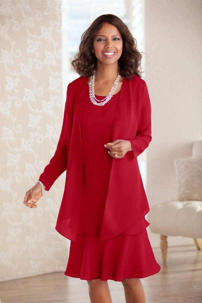 Elegant Red Jacket And Dress Ensemble