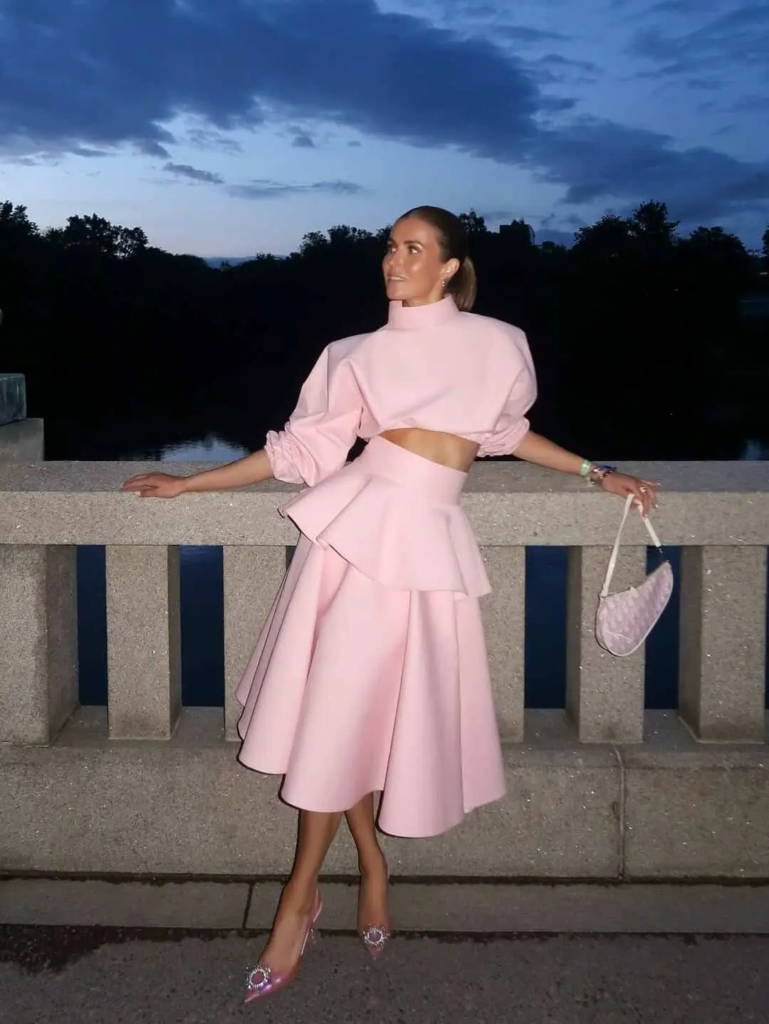 Chic Pink Crop Top And Skirt