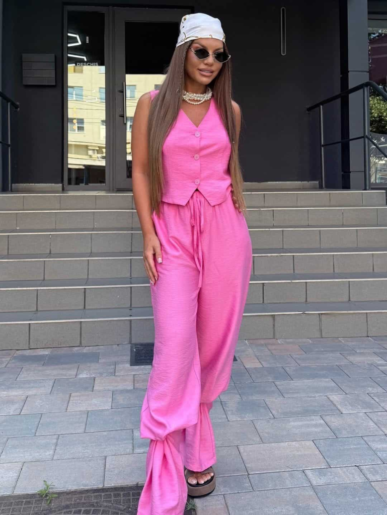 Hot Pink Y2K-Inspired Vest And Pants