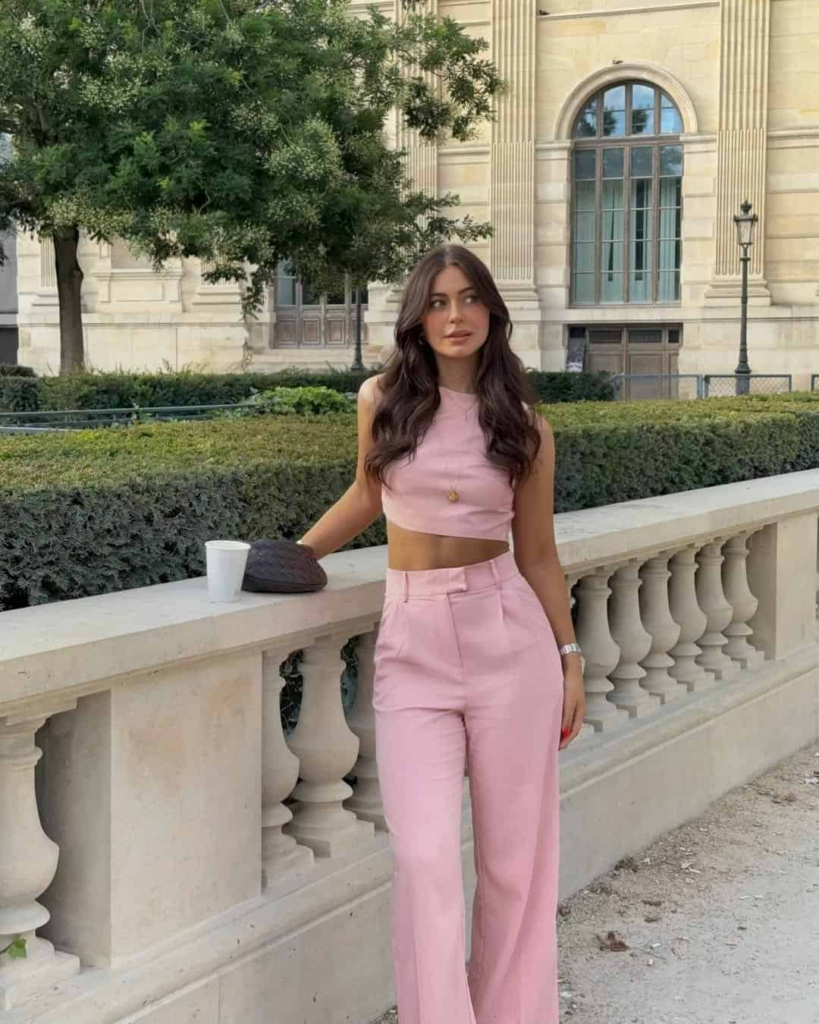 Chic Pink Crop Top And Trousers
