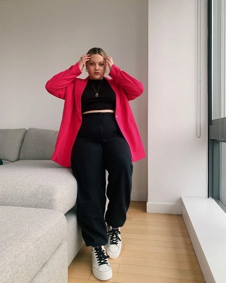 Bold Hot Pink Blazer With Black Basics