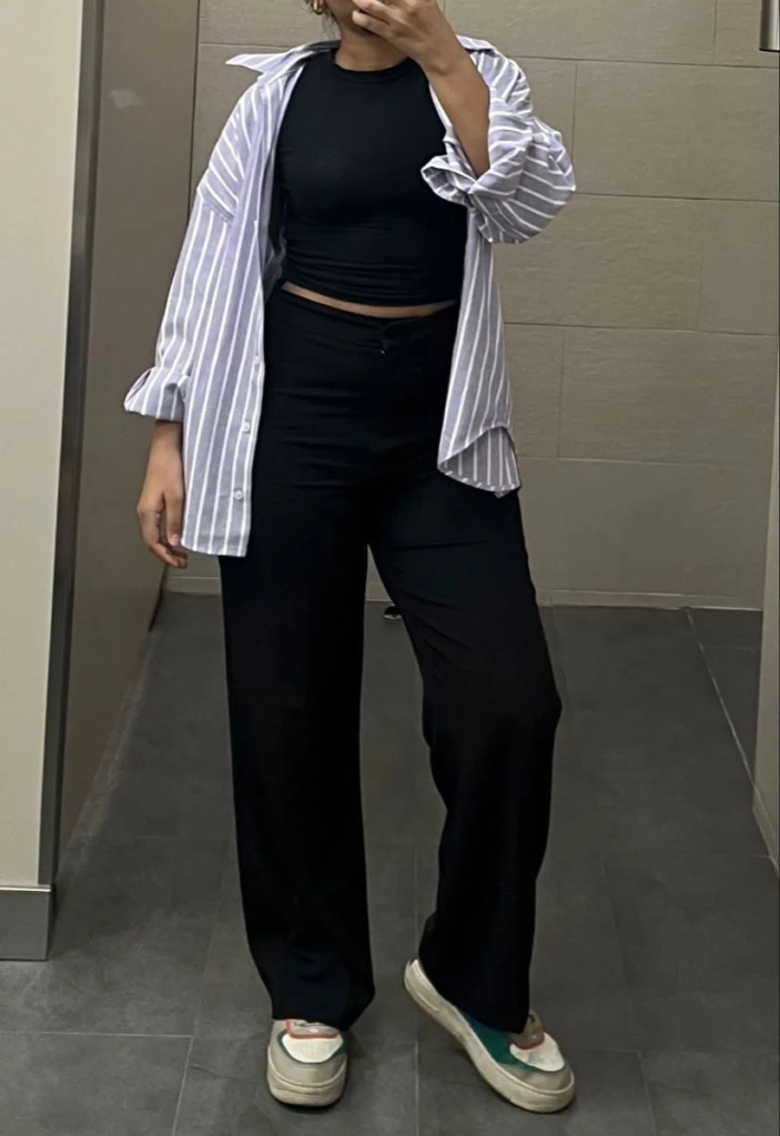 Oversized Striped Shirt With Cropped Tee