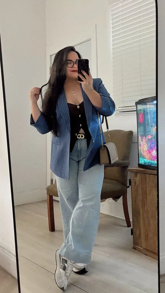 Tailored Blazer With Relaxed Denim