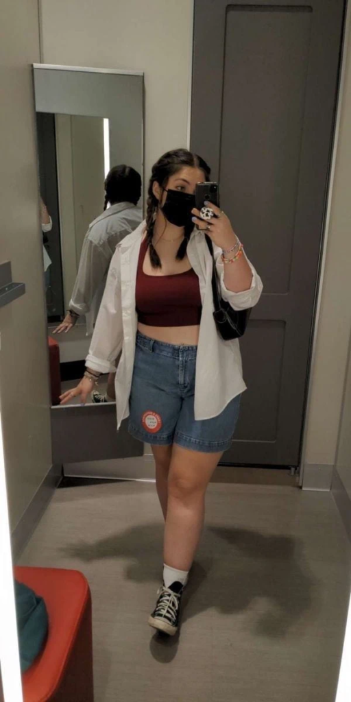 Oversized Shirt Over Crop Top Layering