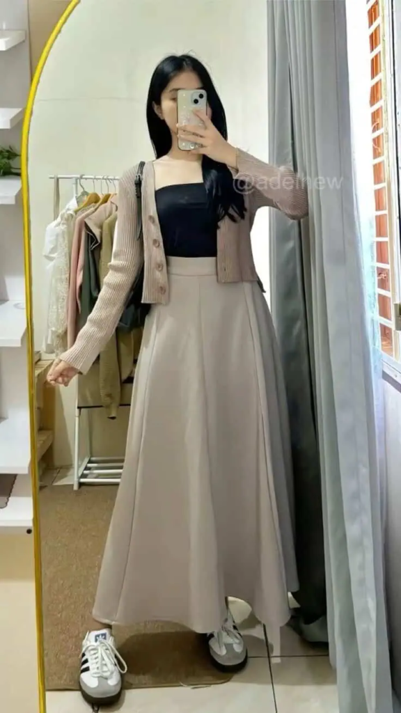 Chic Cardigan And Maxi Skirt Ensemble