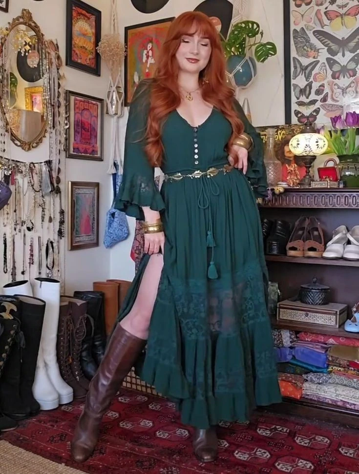 Victorian Emerald Dress With Boots