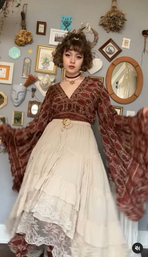 Burgundy Velvet Cape With Cream Skirt