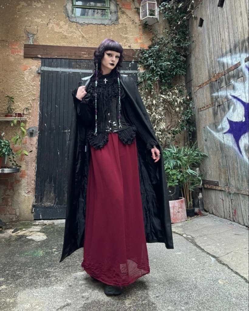 Gothic Duster Coat With Burgundy Skirt